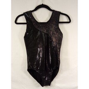 Mondor Girl's Black Silver Glitter Leotard Size 12-14